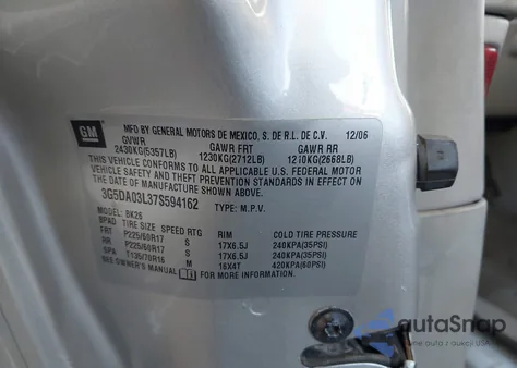 2007 Buick Rendezvous Cx from USA, damaged, VIN 3G5DA03L37S594162